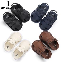 Baby Summer Sandales pendant 018 mois Boy Girl Slippers Toddler Kids Nursery School First Walkers Pu Leather Shoes 240329