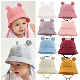 Baby Sun Hat 100% Cotton Toddler Fisherman Hats con orejas de conejo Boys Caps Wide Brim Girls Hat Summer Children Headwear 19 colores DW6830