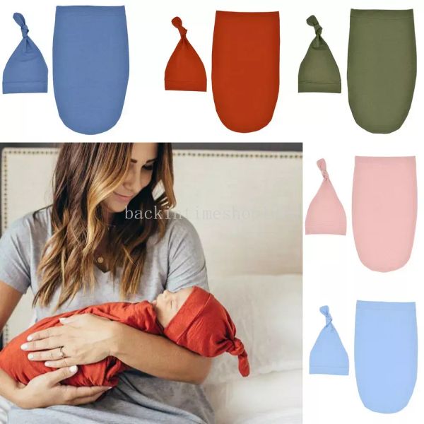 Baby Swaddle Wrap Newborn Photography Photo Props Sacs de Noël Sacs de Noël Couleurs solides Sac de couchage pour enfants + chapeau 2pcs / Set 5 Couleurs