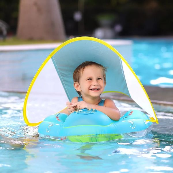 Flotteur de natation pour bébé avec auvent, anneau flottant gonflable pour bébé, accessoires de piscine pour enfants, jouets d'été de bain 240223