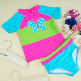 Baby Badpak Meisjes Vlinder Borduurwerk Zwemkleding Twee Stukken Gedrukt Peuter Badpak Kinderen Beachwear Zomer Kinderkleding 2 Kleuren BT6451