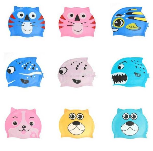 Bébé maillots de bain garçons filles maillots de bain chapeaux enfants vêtements bonnets de bain Gel de silice enfants mignon dessin animé poisson bain douche bonnet de bain