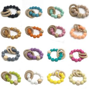 Baby bijtring Armband Tandjes Toys Fopspenen Chew Bite Pasgeboren Tanden Zorg Kralen Sieraden Pijn Relief Siliconen Houten Ringen Infant Zyy876