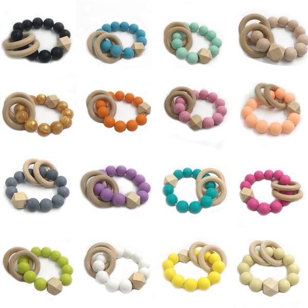 Bebé Mordedor Pulsera Juguetes para la dentición Chupetes Masticar Morder Recién nacido Cuidado de los dientes Cuentas Joyas Alivio del dolor Anillos de madera de silicona Infantil ZYY876