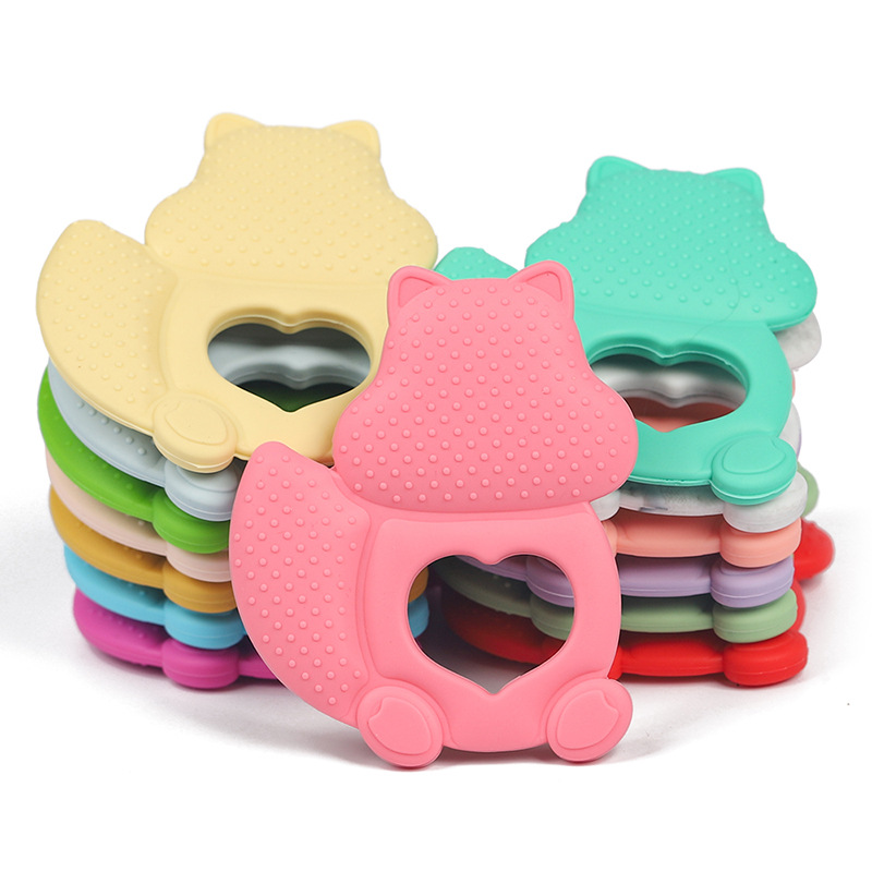 Jouets de dentition pour bébé Colle dentaire en silicone de qualité alimentaire Dessin animé Mordre Musique Molaire Sans BPA Animal Toddler Teether Chew Bead Sucette Chaîne Pendentif Sensory Chewable Toy BC684