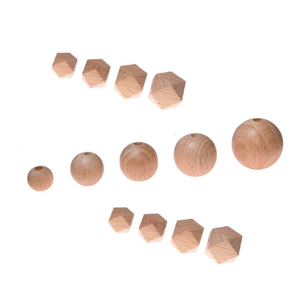 Jouets de dentition pour bébé 100 pièces multi-taille ronde hexagone en bois de hêtre bébé perles de dentition à croquer bébé anneau de dentition sucette Bracelet collier fabrication de bijoux 230422