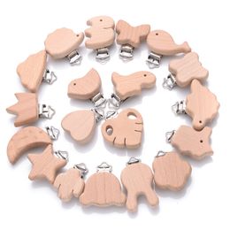 Baby Bijtringen Speelgoed 10 Stuks Tepel Ketting Accessoires Beuken Houten Pentagram Dier Fopspeen Clip Voor Bijtring Zorg Diy Dummy Clips 230714