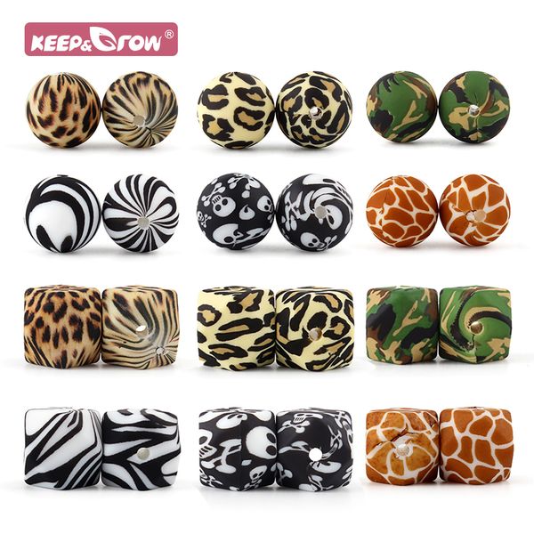 Mordedores para bebés Juguetes 10 piezas Granos de silicona 12 mm 15 mm 14 mm Estampado de leopardo Grado alimenticio DIY Masticable Roedor Bola redonda Hexágono Dentición Cuidado bucal Grano 230518