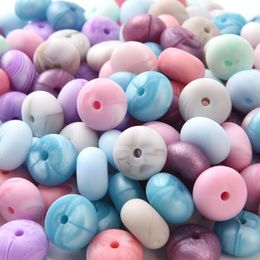 Jouets de dentition pour bébé 14mm 50Pcs Mini boulier perles de silicone soucoupe de qualité alimentaire en vrac pour anneau de dentition collier attache-sucette fabrication de bijoux 230525