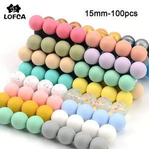 Jouets de dentition pour bébé 15mm 100pcs perles rondes en silicone anneau de dentition collier d'allaitement attache-sucette soins bucco-dentaires sans BPA de qualité alimentaire coloré 230525