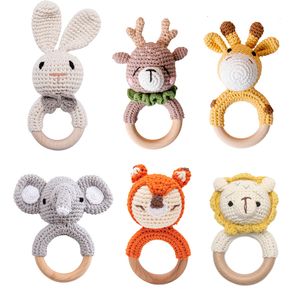 Jouets de dentition bébé 1pc anneau de dentition musique hochets pour enfants Animal Crochet hochet éléphant girafe anneau en bois bébés Gym Montessori enfants 230329