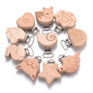 Body Tanders Toys 5pcSlot 16 Style Beech houten clip hart dieren regenboogvorm dummy clips voor fopspeen ketting houdertheether accessoires 230331