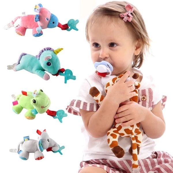 Bébé Teethers Jouets Bébé sucette silicone mignon dessin animé animal en forme de sucette détachable poupée née en peluche sucette jouet sucette 230329