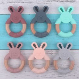 Body Tandsers Toys BPA Free Silicone Theether Cartoon Rabbit Houten Ring Born Handhold Fort Desklar Molair Play Gym Educatief speelgoed 230518