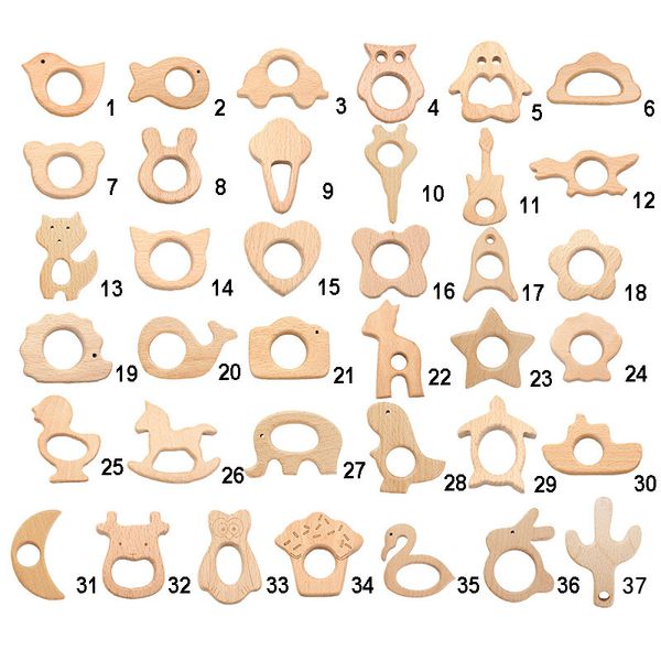 Jouets de dentition pour bébé Chenkai 10 pièces en bois éléphant mouton avion coeur dinosaure cheval anneau de dentition écologique inachevé bébé saisir sucette 230422