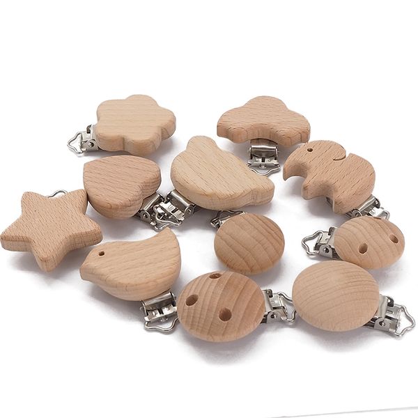 Bebé Mordedores Juguetes Chenkai 50 UNIDS Oso de Madera Flor Coche Corazón Pájaro Elefante Estrella Redonda Clips BPA Gratis Para DIY Bebé Naturaleza Chupete Cadena Regalos 230422