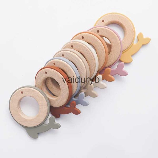 Mordedores para bebés Juguetes Kawaii Productos de silicona para bebés Delfín Pez globo Anillo redondo de madera Mordedor Colgante de lactancia Juguetes para la dentición Accesorios para bebésvaiduryb