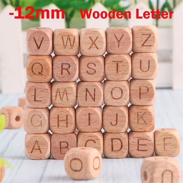 Jouets de dentition pour bébé Kovict 12mm 100-1000Pcs Lettre en bois de hêtre naturel Perles Alphabet pour bricolage Chaîne de sucette Fabrication de bijoux Accessoires de jouets pour bébé 221007