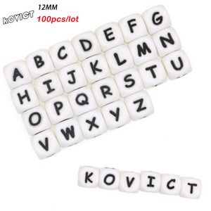 Jouets de dentition pour bébé Kovict 12mm 100 Pcs Silicone Lettres Perles Alphabet Anglais Bébé Dentition Pour Nom Personnalisé DIY Sucette Chaîne Clip Jouets 230516