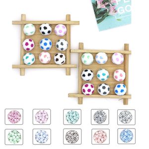 Baby Teethers Toys Kovict 510Pcs Football Silicone Beads Soccer 15mm Food Grade Silicone Round Bead para hacer pulsera Chupete Cadena BPA Free 230418