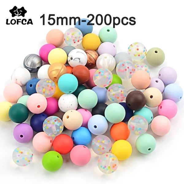 Jouets de dentition pour bébé LOFCA 15mm 200 pièces perles de silicone de qualité alimentaire perles de dentition rondes bébé à croquer perles de dentition sucette pendentif faisant des accessoires 230906