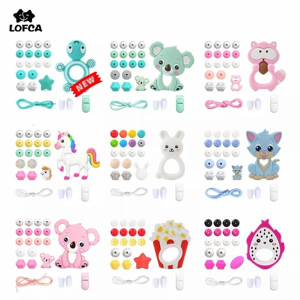 Baby Teethers Toys LOFCA Silicone Teether Wood Beads Set BPA Free DIY Collar de dentición Toy Cartoon Koala Mapache Chupete Clip de cadena 230331