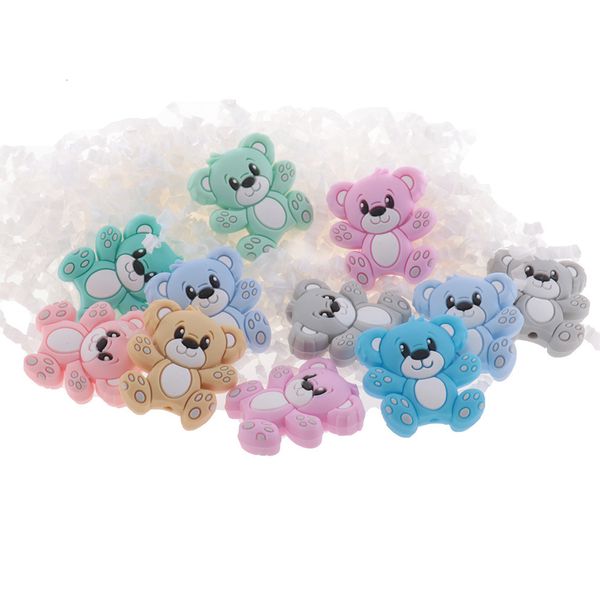 Baby Teethers Toys QHBC Hug Bear 20pcs Silicona Animal Baby Teether Beads BPA Free Food Grade nacido Masticar Chupete Cadena Diente Juguete Accesorios 230421