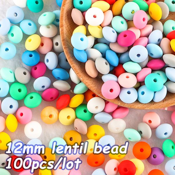 Jouets de dentition pour bébé Sunrony 100PC 12mm Perles de lentilles en silicone Multicolore Boulier Lâche EcoFriendly Perle DIY Sucette Chaîne Allaitement Dentition 230518