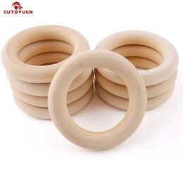 Baby Bijtringen Speelgoed Sutoyuen 50 stks Natuurlijk Hout Tandjes Kralen Houten Ring voor Bijtringen DIY Houten Sieraden Maken Ambachten 40/50/55/70mm 230625