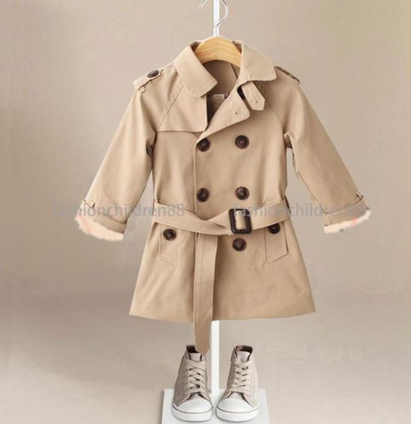 Manteau Tench pour bébé garçon et fille, vêtements de marque, veste coupe-vent britannique à Double boutonnage, col rabattu, ceinture à boutons pour enfants