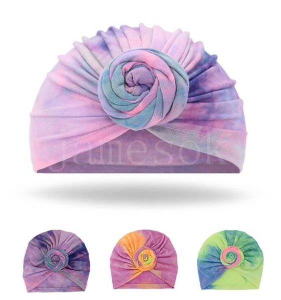 Bébé Tie Dye Donuts Chapeaux Casquettes nouées Enfants Bandeaux Inde Casquettes Bébés filles Slouchy Beanies Skull Cap Bébé Turban Head Wraps DB448