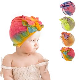 Baby Tie-Dye Turban Cap India's Hat Bowknot Hoofdbanden Elasticiteit Headwraps Stretchy Hair Bands Kinderen Meisjes Mode Haren Accessoires WMQ1250