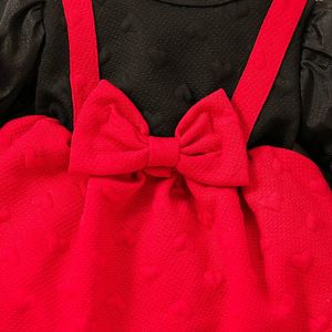 Baby Toddler Girl Valentin Sorne Spory Round Nou Long Puff Sleeve Bow Decor Aline avec bandeau 240403