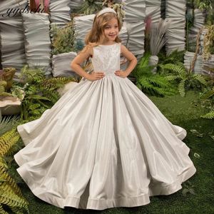Vestidos de lujo de plata sin mangas para niña con flores para boda 2023 princesa brillo lentejuelas desfile vestidos de primera comunión con lazo