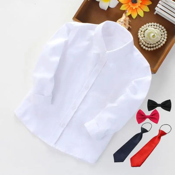 Bébé enfant en bas âge vêtements adolescents uniforme scolaire garçons chemises blanc à manches longues col rabattu enfants chemise pour garçons enfants hauts 240223