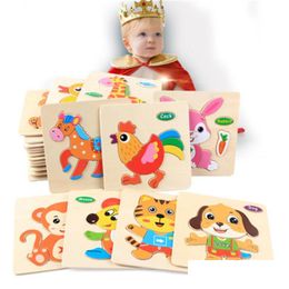 Babyspeelgoed 24 styestoddler kinderen schattig dier houten puzzels 15x15 cm baby's colorf hout jigsaw intelligentie speelgoed dieren voertuigen voor dhgtu