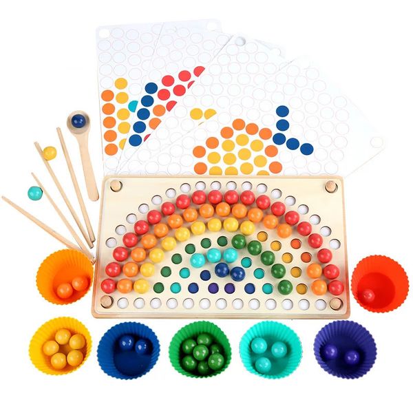 Juguete para bebé, Clip de cuentas, juego de mesa de entrenamiento de motricidad fina, clasificación de colores Montessori de madera, regalo educativo de Navidad apilado 240129