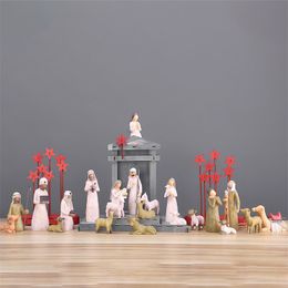 Baby Toy Gift Sets 20 PCS Nativity Set Grabado pintado a mano Doll Art Nativity Collection Estatua decorativa Hogar Decoración de Navidad 2627 E3