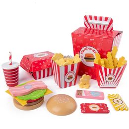 Baby Toy Kitchen Toys Burger Set Real Life Cosplay Montersori Educational Wooden Toys for Children Game Game Christmas Gift 240507