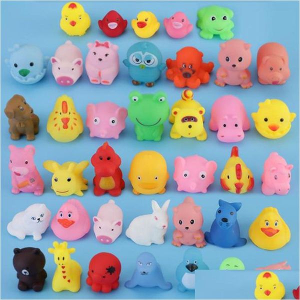 Jouet pour bébé Animaux mélangés Jouets d'eau de natation Colorf Canard en caoutchouc flottant doux Squeeze Sound Jouet de bain grinçant pour bébé Baignoire Drop Deliv Dhujt