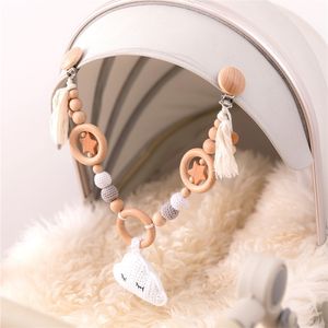 Babyspeelgoed houten kinderwagen clip mobiel personaliseer siliconen kralen cloud fopspeen ketting rammelaart extraatje 220216