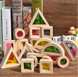 Babyspeelgoed 24 stks geometrische assembleren acrylblokken super populaire creatieve regenboog bouwstenen houten educatief speelgoed geschenk