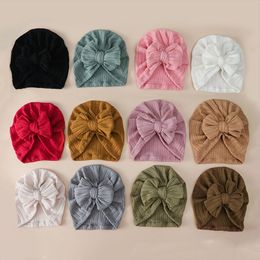 Baby tulband baby lint meisjes boog hoed winter warm elastisch kind pasgeboren zachte kop wraps meisje accessoire cap boog hoed 1425