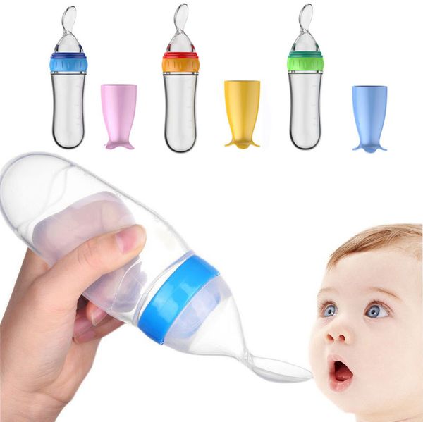 Bébé Ustensiles Bébé Cuillère D'alimentation Infantile 90 ml Compressant Bouteille Cuillères Céréales Nourriture Alimentaire Cuillère Enfants Silicone Alimentations Gadgets