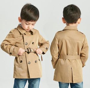 Baby Vintage Tlench Coat Boy Girl Designer Design Kleding Winddicht jas Britse Double Breasted Wind Breakher Turndown Collar Button Bel6175987