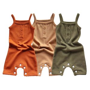 Bébé Gaufre Barboteuses D'été Coton né Bodys Bébé Garçons Filles Sans Manches Combinaisons Vêtements Pour Bébés 018 Mois 220707