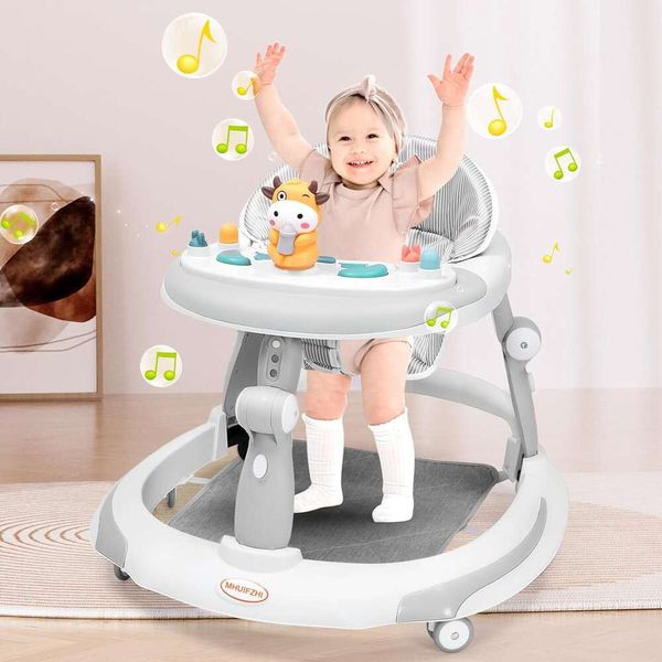 Baby Walker avec roues, musique et freins - Walkers anti-rollover pour bébés 6-12 mois - Baby Girl Boy Walker Push Walker avec des coussinets