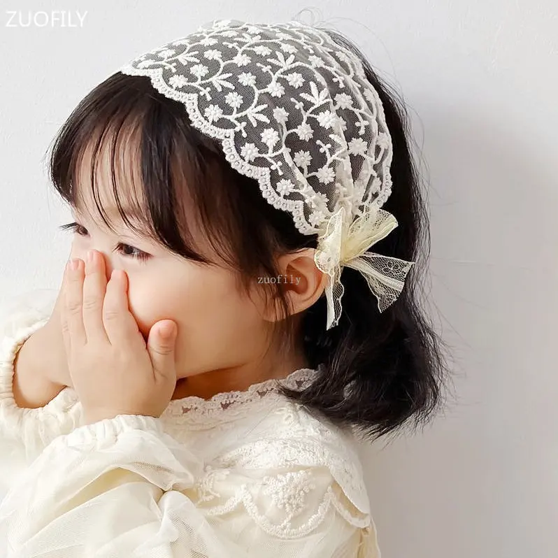 Baby weiße Spitzen -Stirnbänder Jacquard Neugeborene koreanische Stil breites Haarband elastischer süß