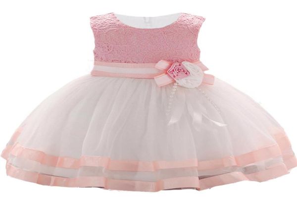 Bébé blanc rose robe dentelle fleur baptême vêtements nouveau-né enfant filles anniversaire infantile robes de fête princesse Costume6398085
