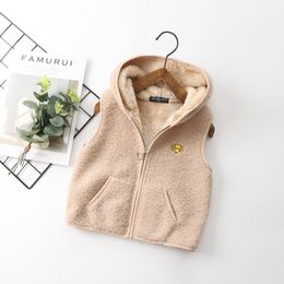 Ropa de invierno para bebés, chaleco informal sin mangas para niños y niñas, chaquetas cálidas de lana con dibujos animados para niños, prendas de vestir, Tops con cremallera para 1-7 años